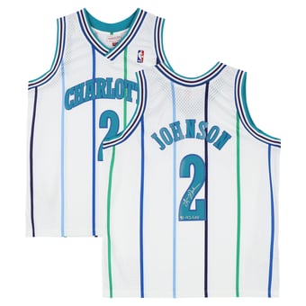 Larry Johnson Charlotte Hornets Autographed White Mitchell & Ness 1992 Swingman Jersey with "91-92 ROY" Inscription