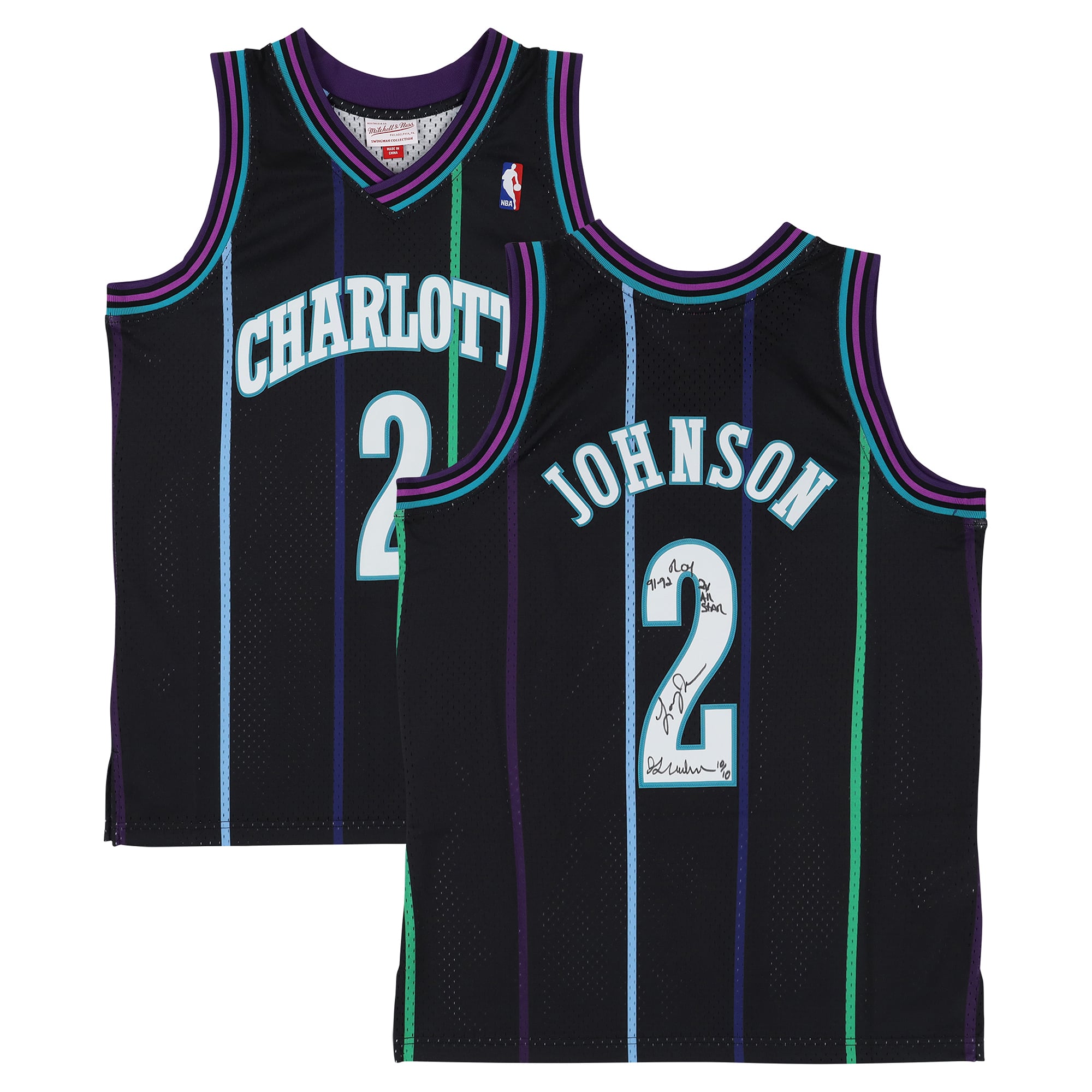 Larry Johnson Charlotte Hornets Autographed Black Mitchell & Ness Reloaded 1992 Swingman Jersey with Multiple Inscriptions - Limited Edition #10/10