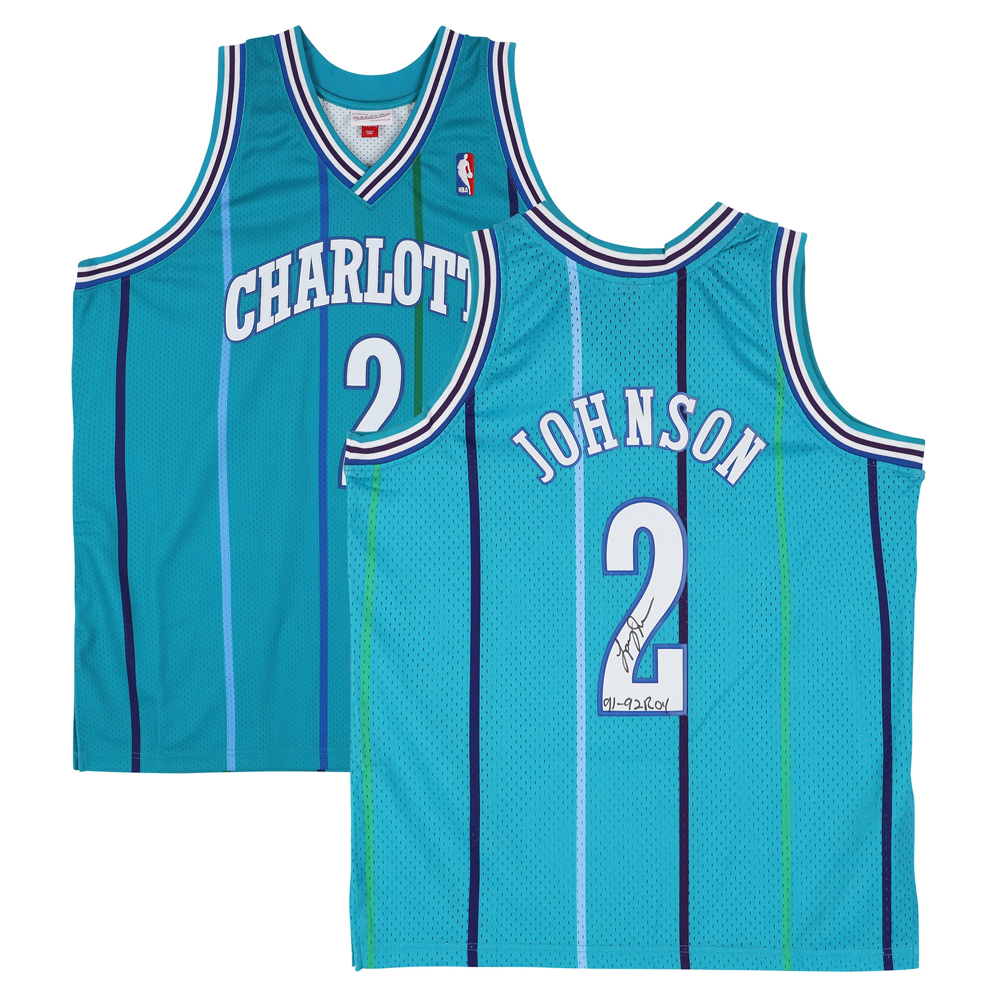 Larry Johnson Charlotte Hornets Autographed Teal Mitchell & Ness 1992 Swingman Jersey