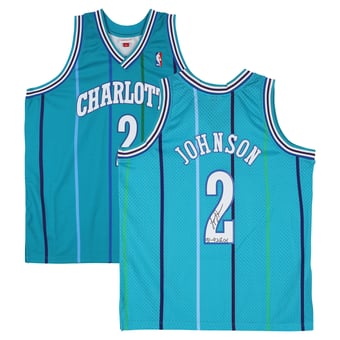Larry Johnson Charlotte Hornets Autographed Teal Mitchell & Ness 1992 Swingman Jersey