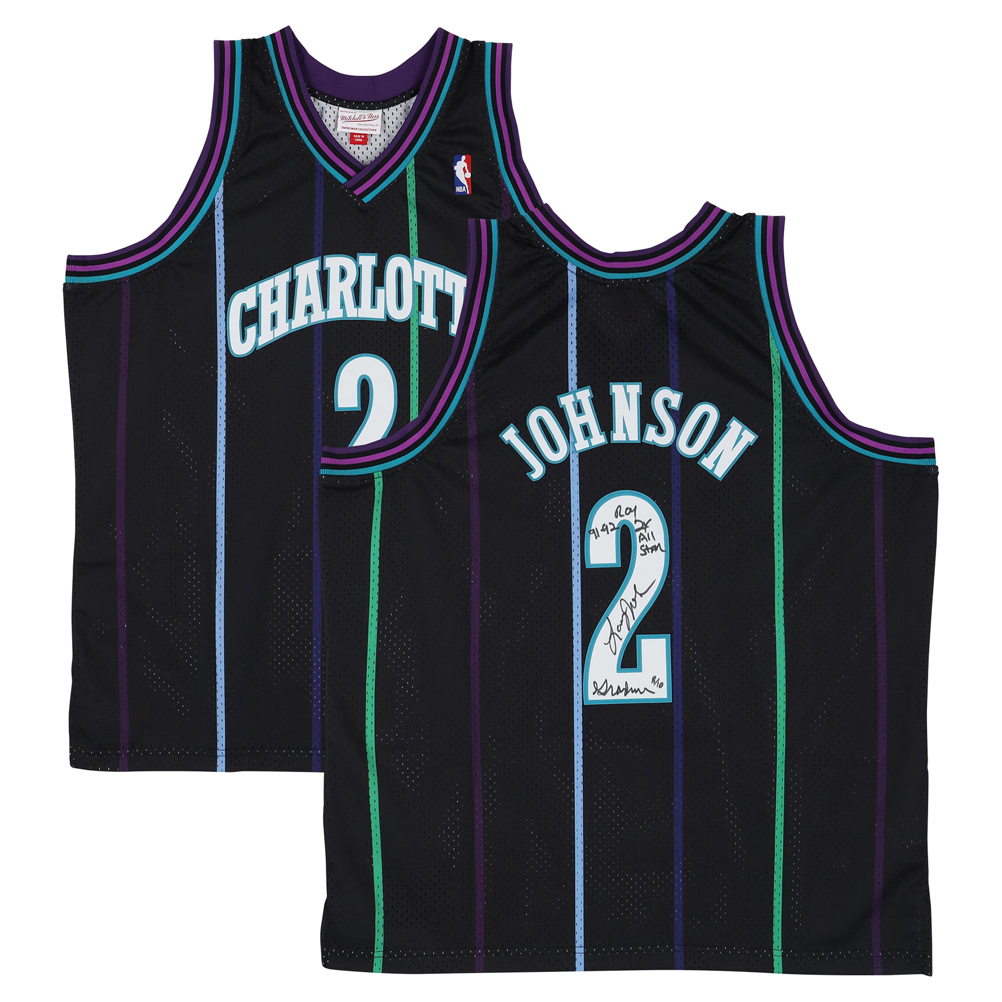 Larry Johnson Charlotte Hornets Autographed Black Mitchell & Ness Reloaded 1992 Swingman Jersey with Multiple Inscriptions - Limited Edition of 10