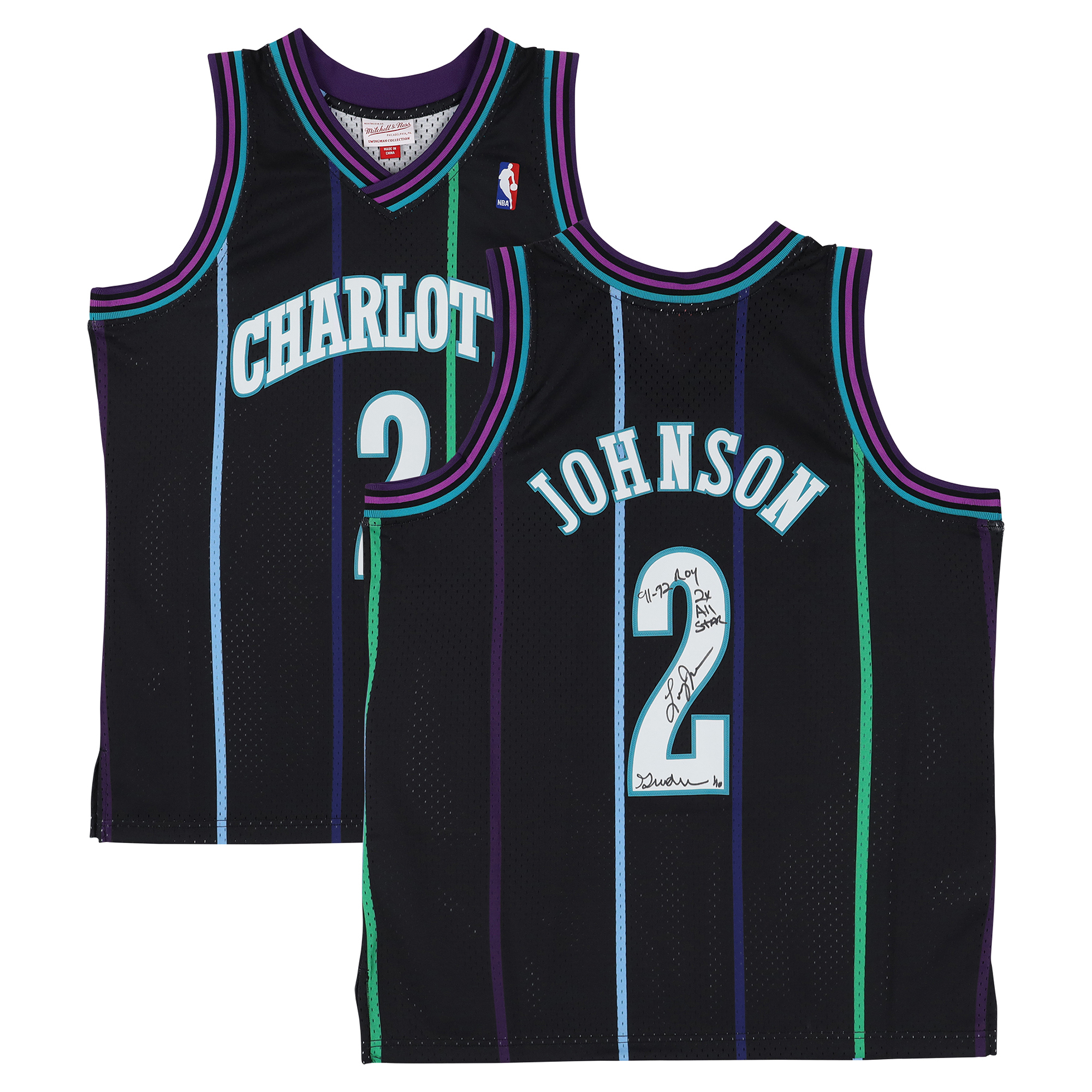 Larry Johnson Charlotte Hornets Autographed Black Mitchell & Ness Reloaded 1992 Swingman Jersey with Multiple Inscriptions