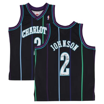 Larry Johnson Charlotte Hornets Autographed Black Mitchell & Ness Reloaded 1992 Swingman Jersey with Multiple Inscriptions