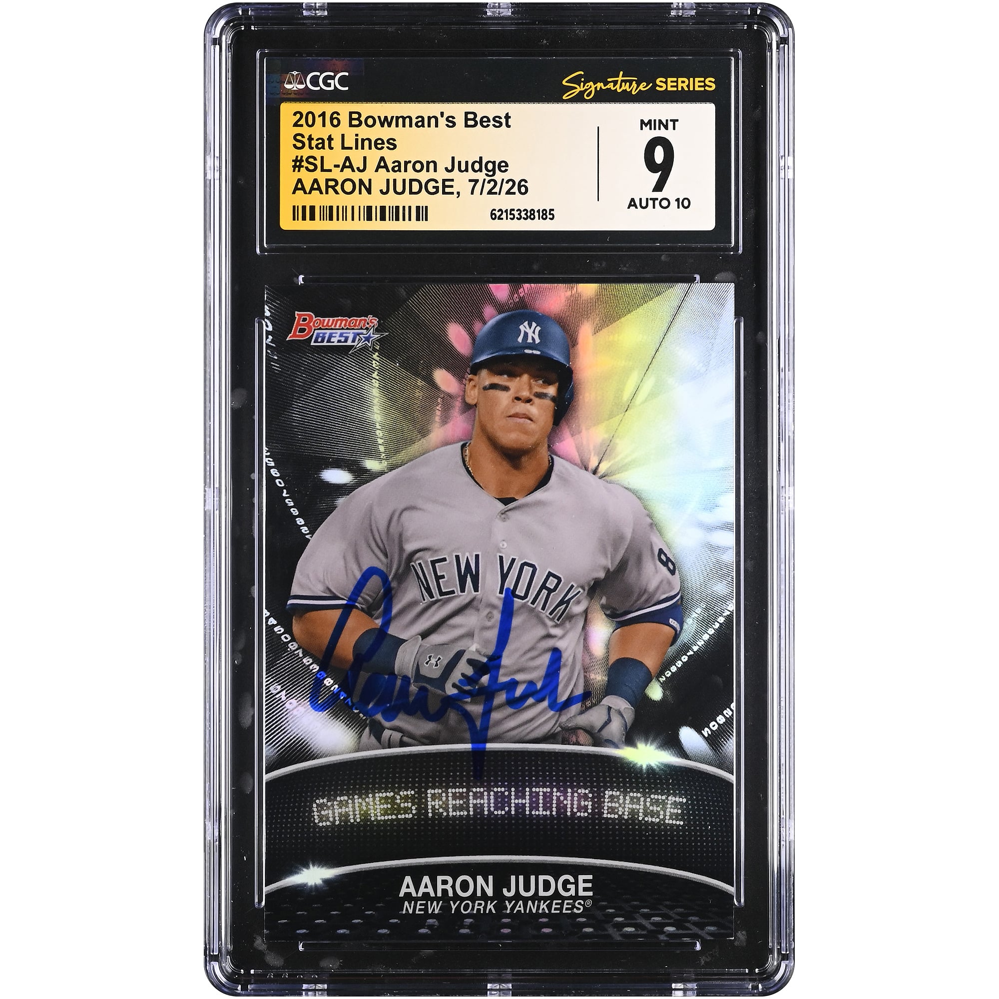 Aaron Judge New York Yankees Autographed 2016 Bowman's Best Stat Lines #SL-AJ CGC Fanatics Witnessed Authenticated 9/10 Card