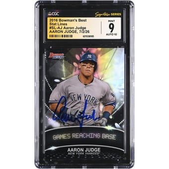 Aaron Judge New York Yankees Autographed 2016 Bowman's Best Stat Lines #SL-AJ CGC Fanatics Witnessed Authenticated 9/10 Card