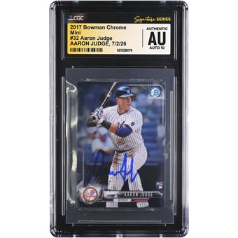 Aaron Judge New York Yankees Autographed 2017 Bowman Chrome Mini #32 CGC Fanatics Witnessed Authenticated AUTO 10 Rookie Card