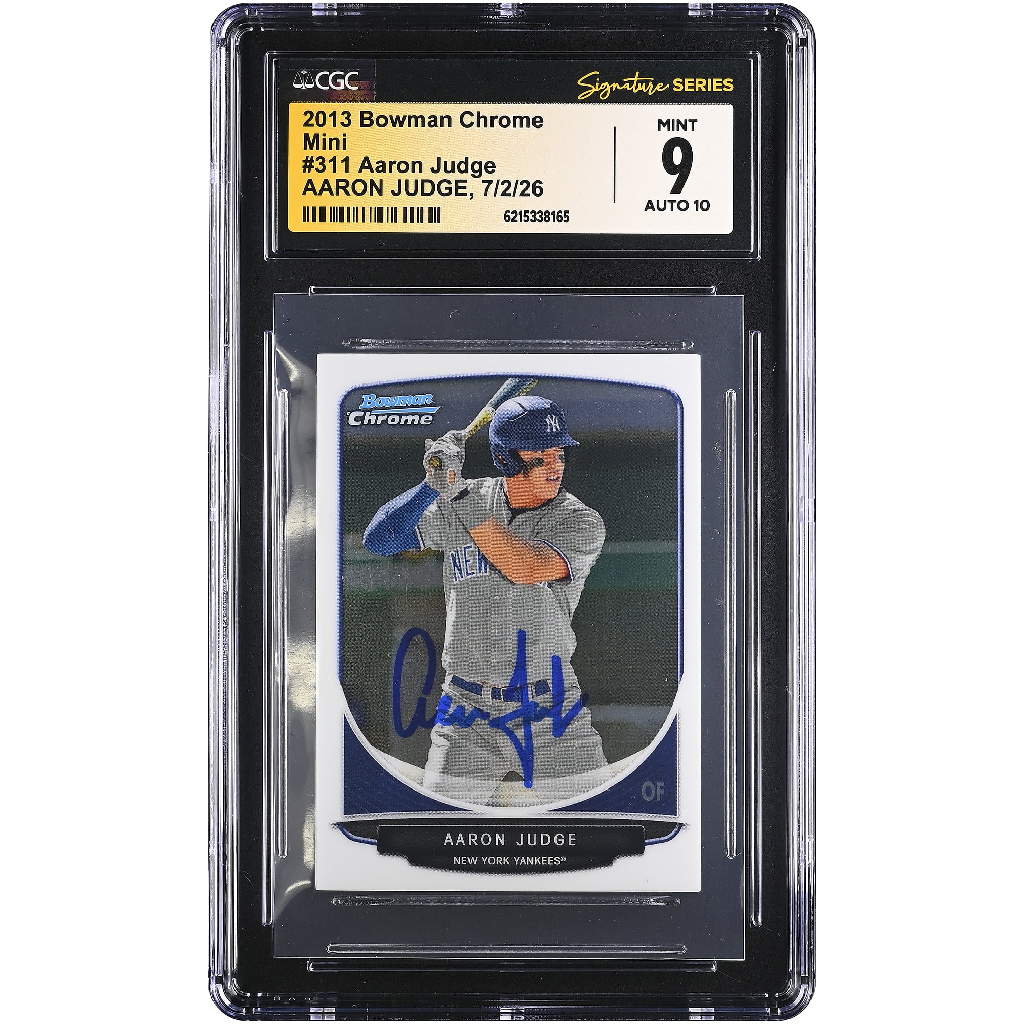 Aaron Judge New York Yankees Autographed 2013 Bowman Chrome Mini #311 CGC Fanatics Witnessed Authenticated 9/10 Card