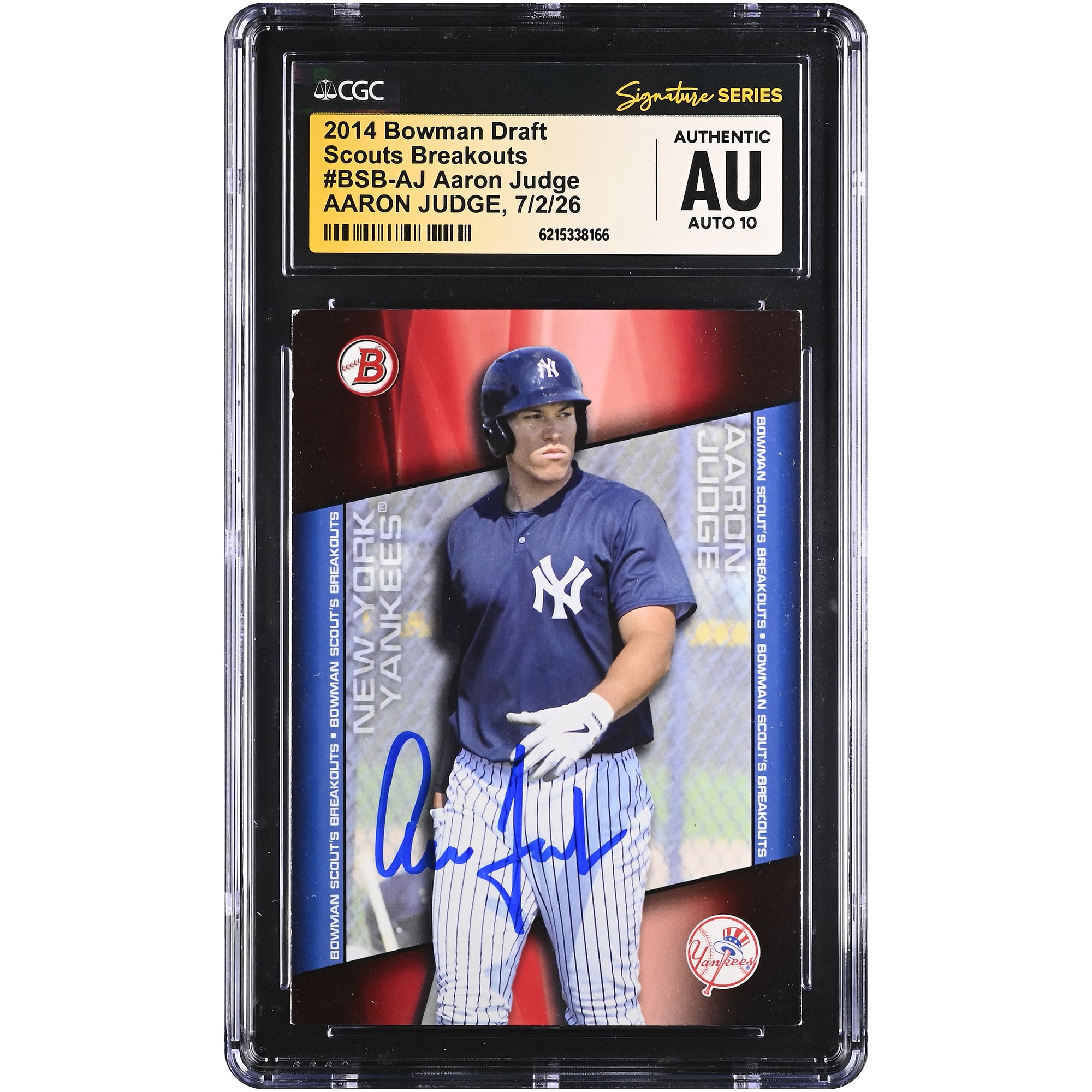 Aaron Judge New York Yankees Autographed 2014 Bowman Draft Scouts Breakouts #BSB-AJ CGC Fanatics Witnessed Authenticated AUTO 10 Card