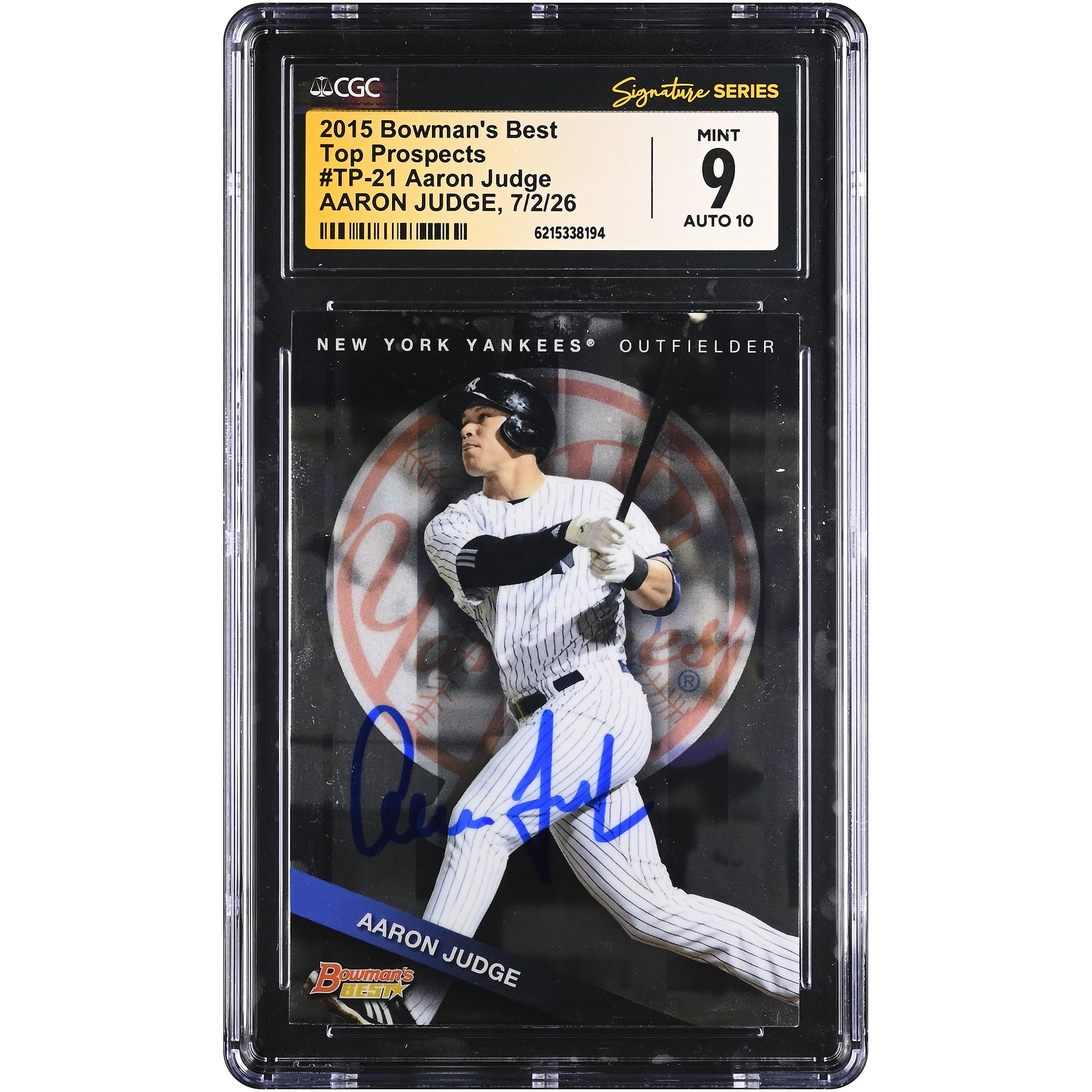 Aaron Judge New York Yankees Autographed 2015 Bowman's Best Top Prospects #TP-21 CGC Fanatics Witnessed Authenticated 9/10 Card