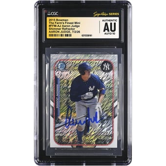 Aaron Judge New York Yankees Autographed 2015 Bowman The Farm's Finest Mini Shimmer Refractor #FFM-AJ CGC Fanatics Witnessed Authenticated AUTO 10 Card