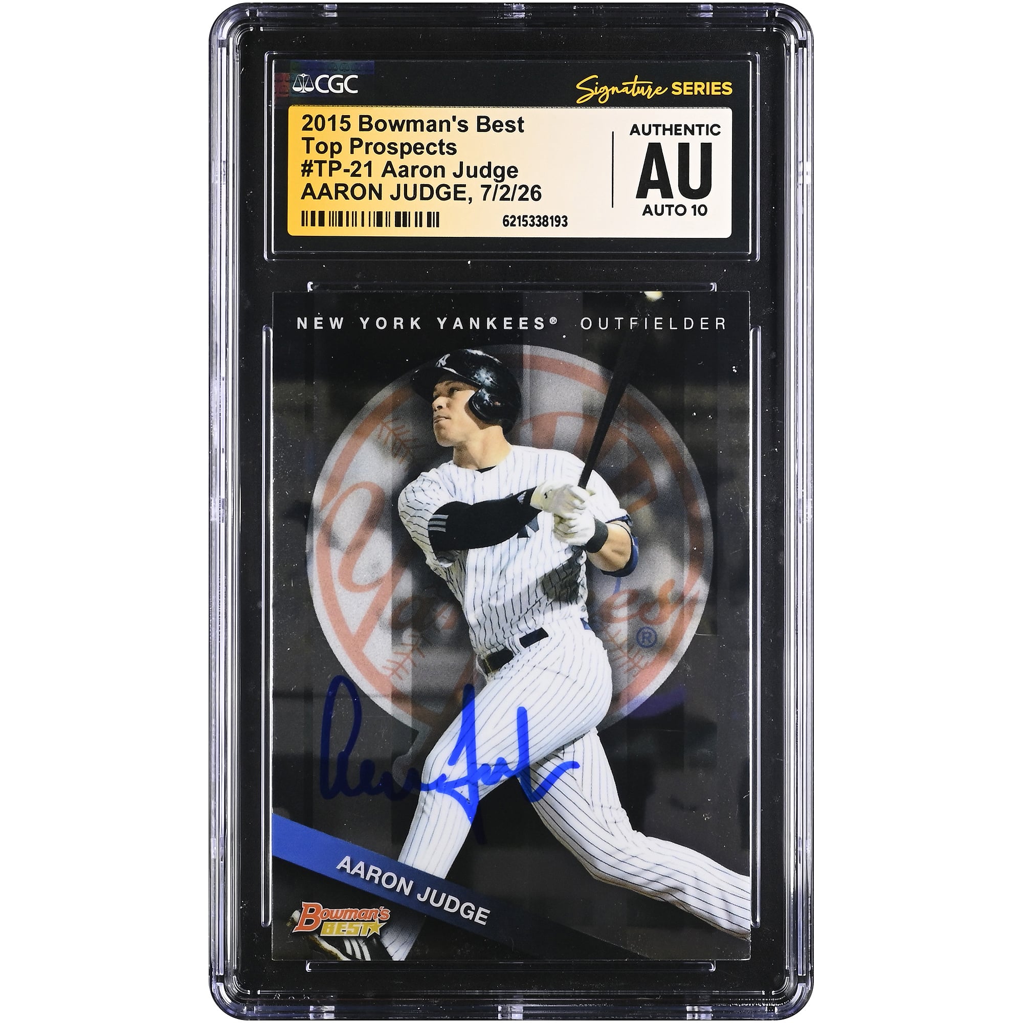 Aaron Judge New York Yankees Autographed 2015 Bowman's Best Top Prospects #TP-21 CGC Fanatics Witnessed Authenticated AUTO 10 Card