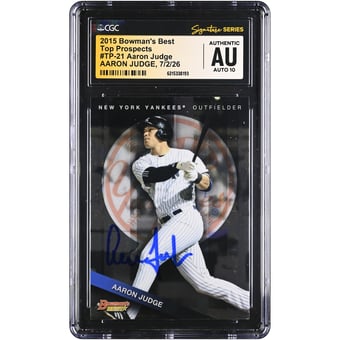 Aaron Judge New York Yankees Autographed 2015 Bowman's Best Top Prospects #TP-21 CGC Fanatics Witnessed Authenticated AUTO 10 Card