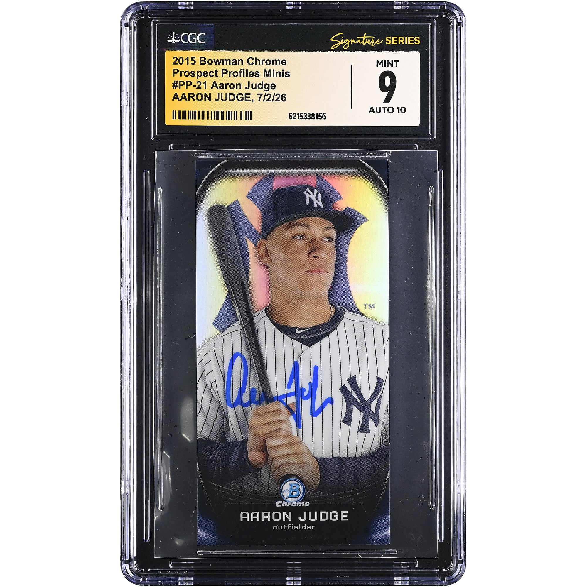 Aaron Judge New York Yankees Autographed 2015 Bowman Chrome Prospect Profiles Minis #PP-21 CGC Fanatics Witnessed Authenticated 9/10 Card