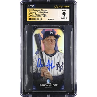 Aaron Judge New York Yankees Autographed 2015 Bowman Chrome Prospect Profiles Minis #PP-21 CGC Fanatics Witnessed Authenticated 9/10 Card