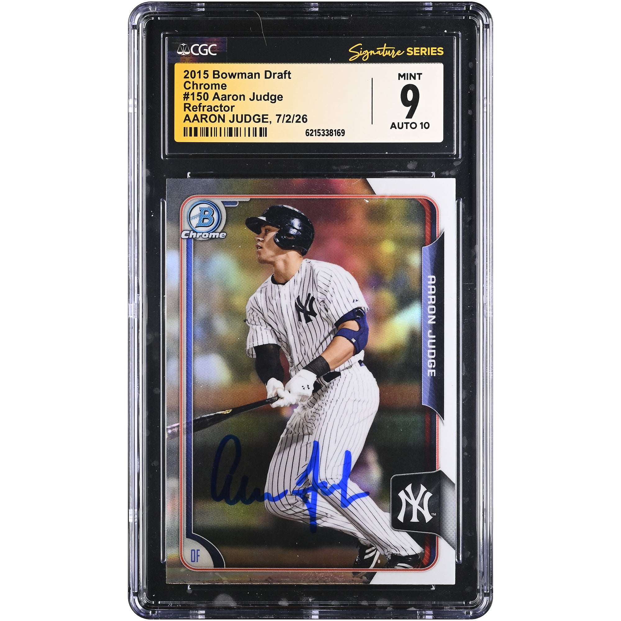 Aaron Judge New York Yankees Autographed 2015 Bowman Draft Chrome Refractor #150 CGC Fanatics Witnessed Authenticated 9/10 Card