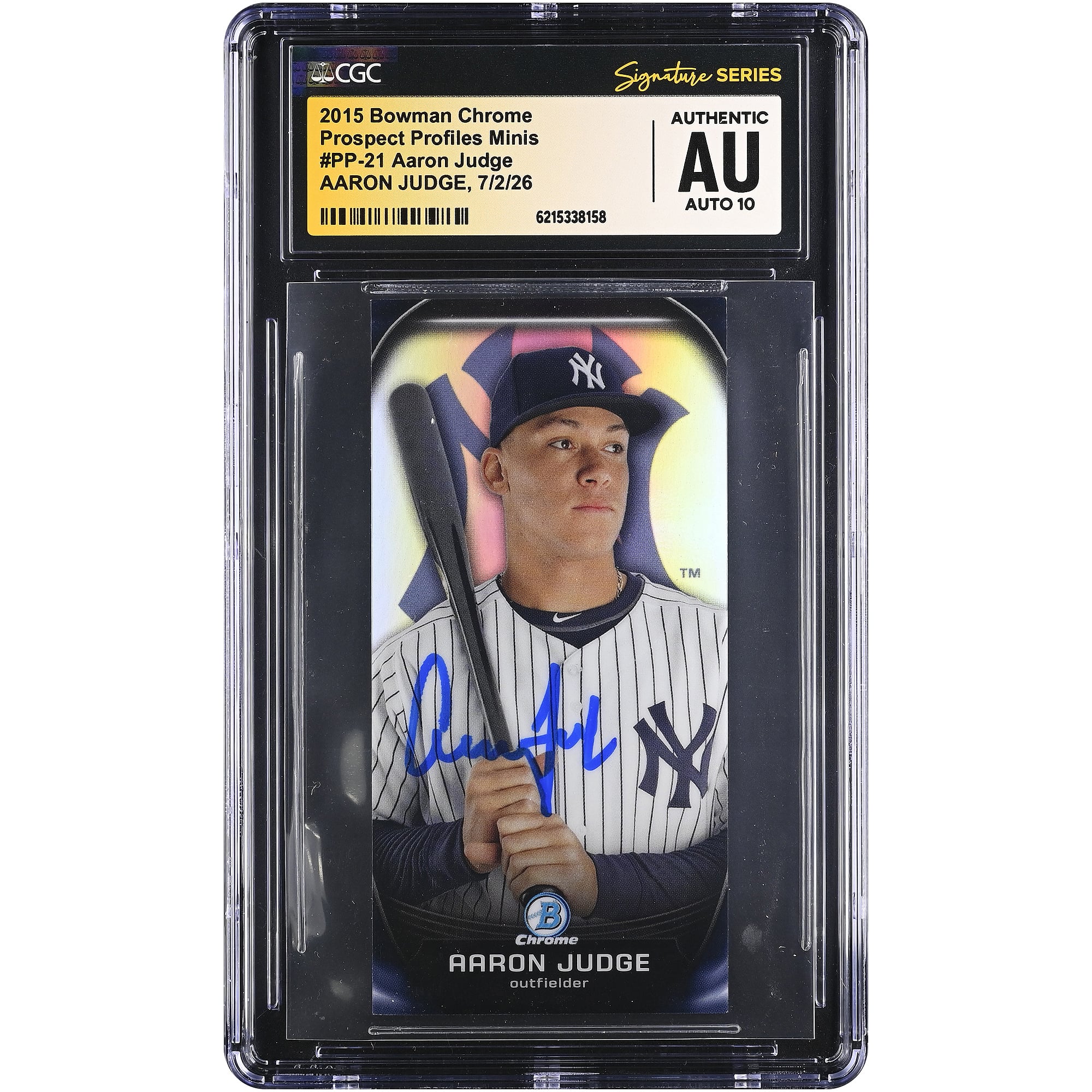 Aaron Judge New York Yankees Autographed 2015 Bowman Chrome Prospect Profiles Minis #PP-21 CGC Fanatics Witnessed Authenticated AUTO 10 Card