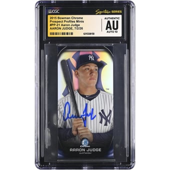 Aaron Judge New York Yankees Autographed 2015 Bowman Chrome Prospect Profiles Minis #PP-21 CGC Fanatics Witnessed Authenticated AUTO 10 Card
