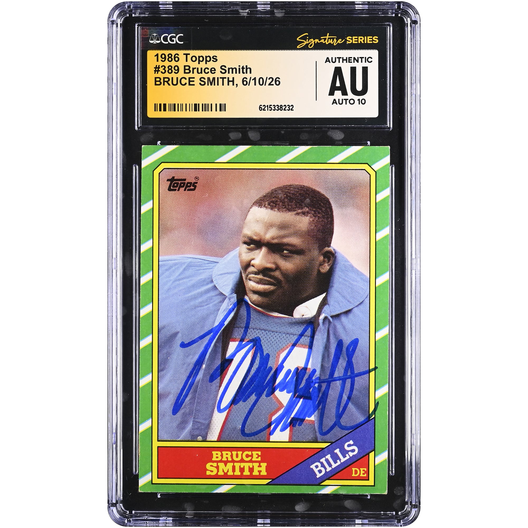 Bruce Smith Buffalo Bills Autographed 1986 Topps #389 CGC Fanatics Witnessed Authenticated AUTO 10 Rookie Card