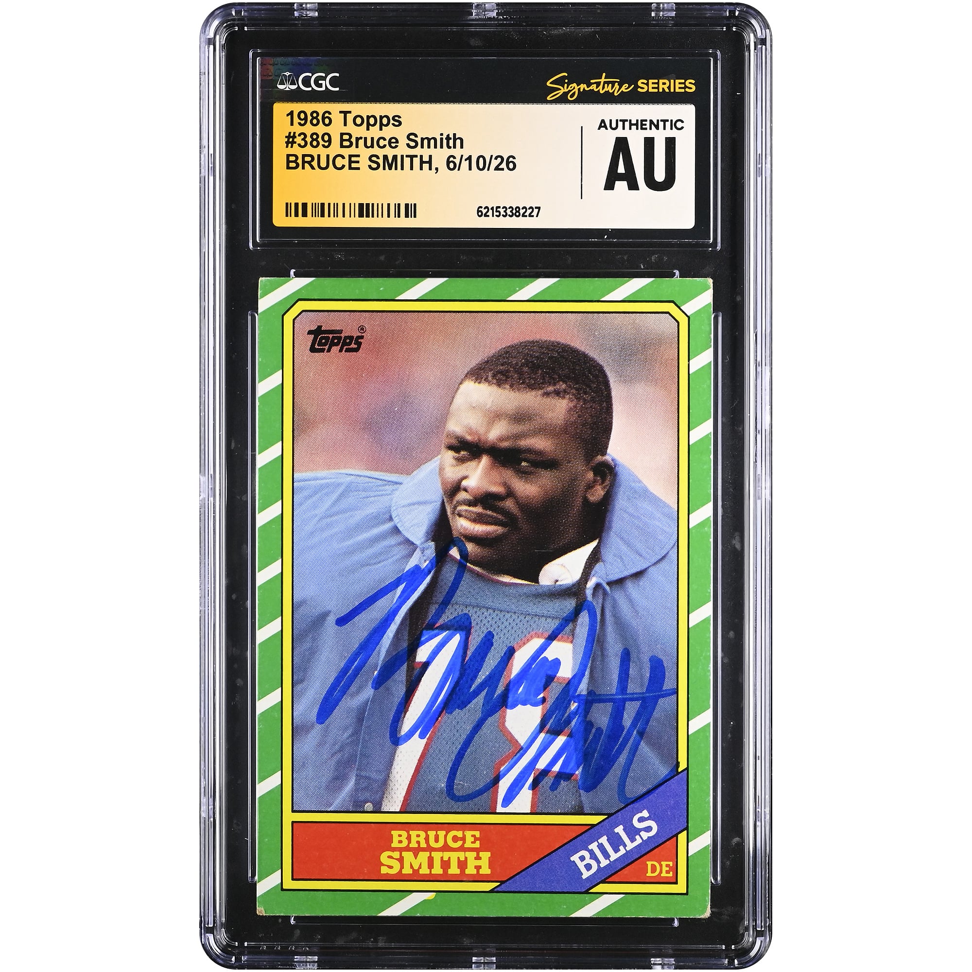 Bruce Smith Buffalo Bills Autographed 1986 Topps #389 CGC Fanatics Witnessed Authenticated Rookie Card