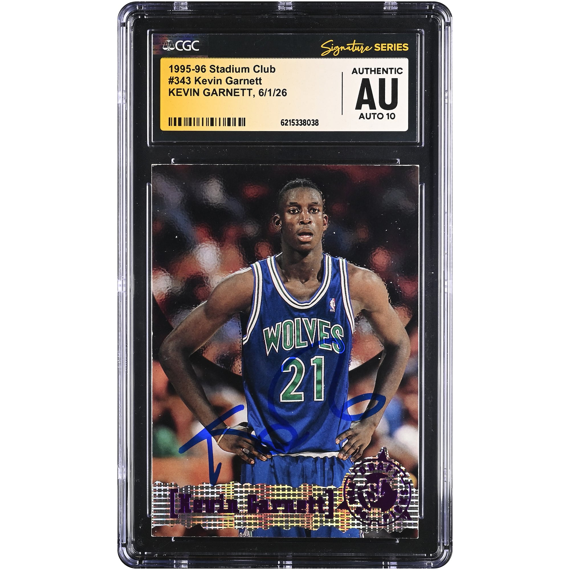 Kevin Garnett Minnesota Timberwolves Autographed 1995-96 Stadium Club #343 CGC Fanatics Witnessed Authenticated AUTO 10 Rookie Card