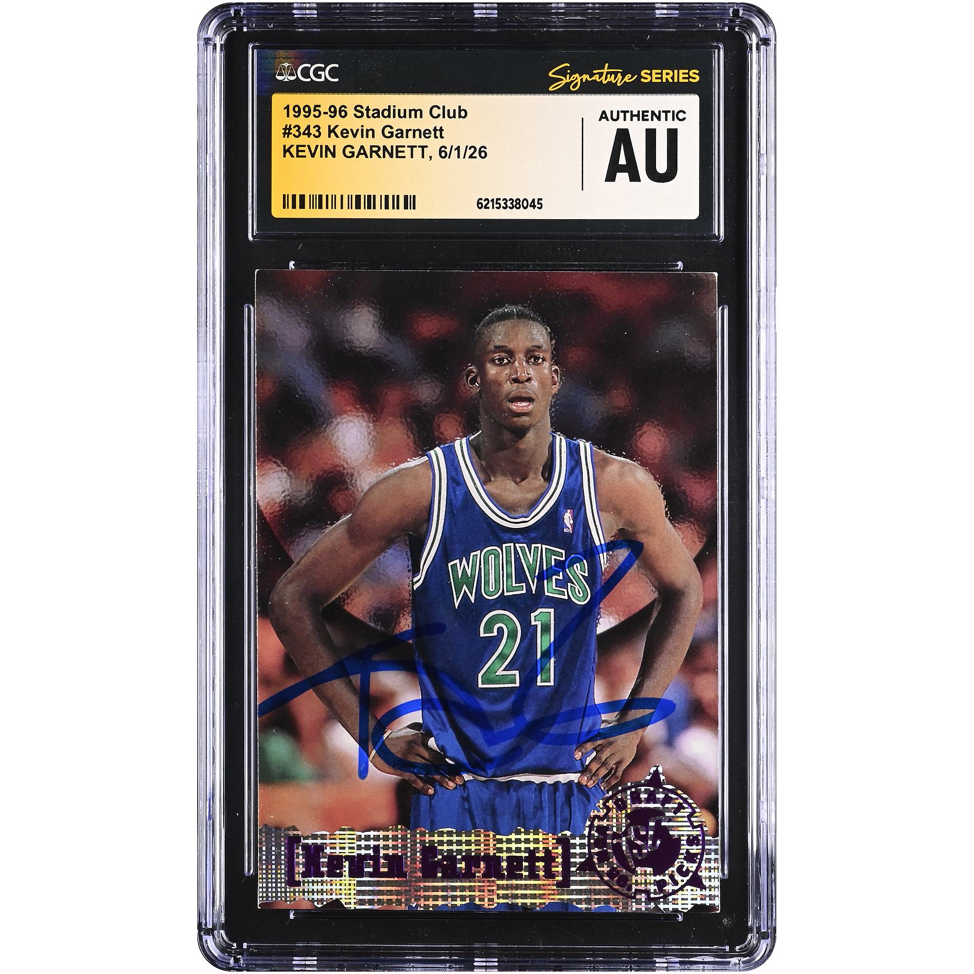 Kevin Garnett Minnesota Timberwolves Autographed 1995-96 Stadium Club #343 CGC Fanatics Witnessed Authenticated Rookie Card