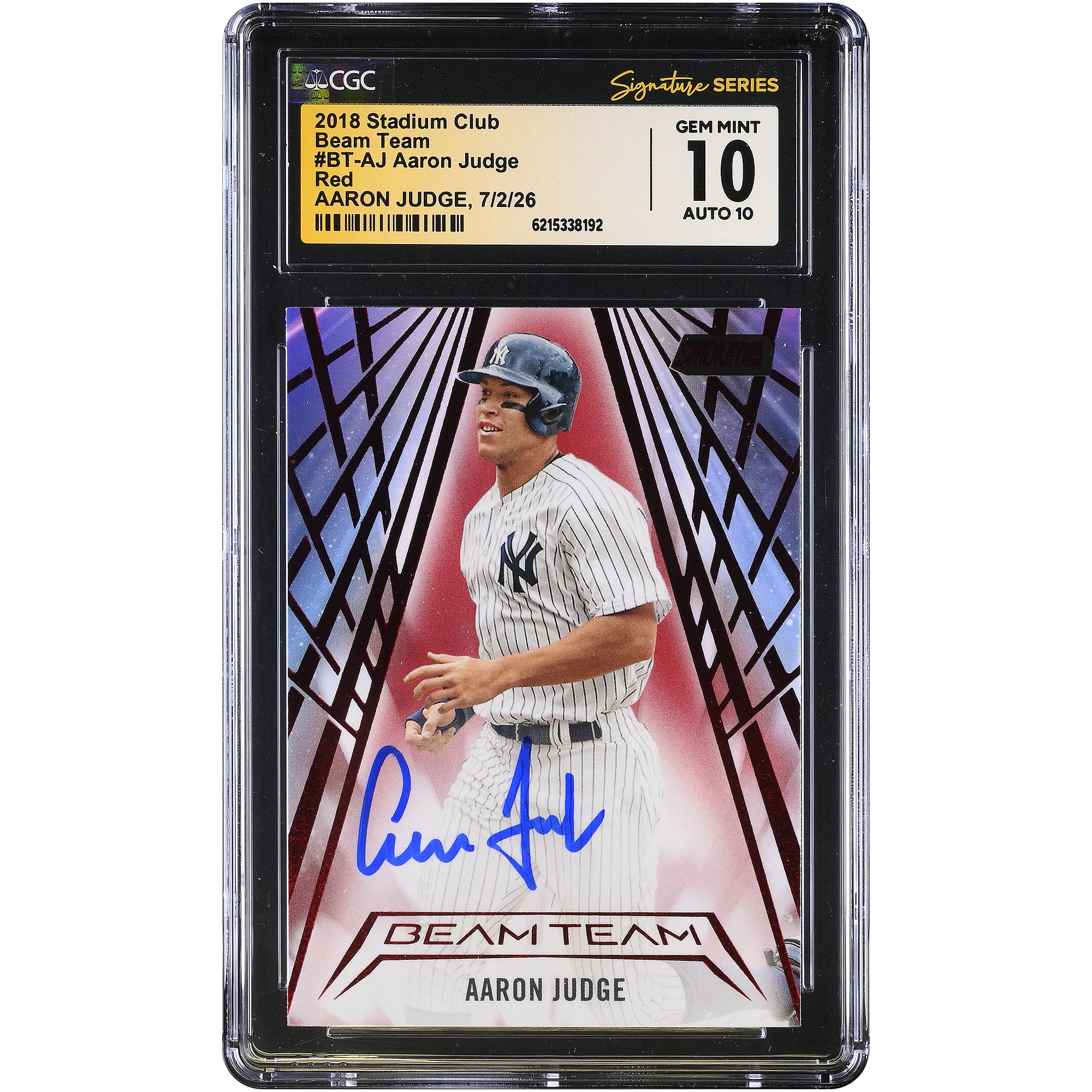 Aaron Judge New York Yankees Autographed 2018 Stadium Club Red Beam Team #BT-AJ CGC Fanatics Witnessed Authenticated 10/10 Card