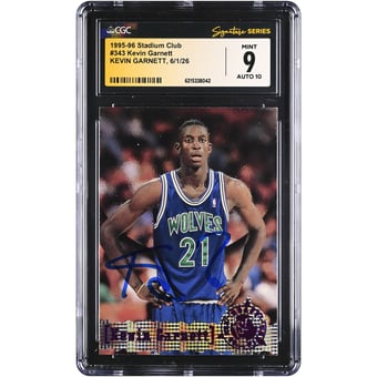 Kevin Garnett Minnesota Timberwolves Autographed 1995-96 Stadium Club #343 CGC Fanatics Witnessed Authenticated Rookie Card