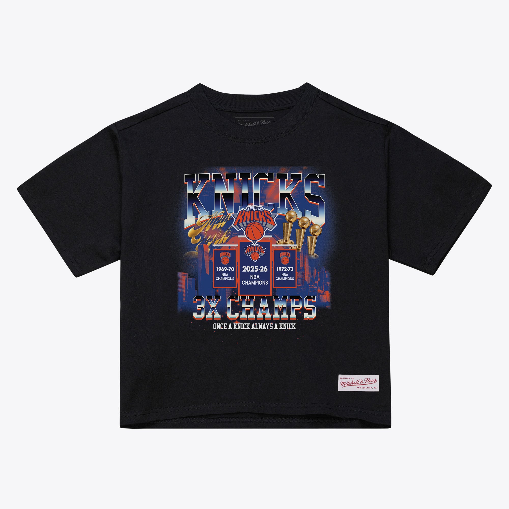 Women's Mitchell & Ness Black New York Knicks 2026 NBA Finals Champions Banner Raising T-Shirt