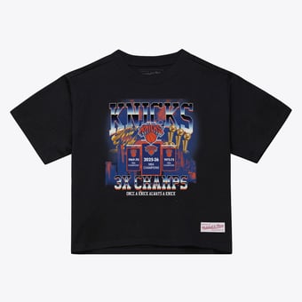 Women's Mitchell & Ness Black New York Knicks 2026 NBA Finals Champions Banner Raising T-Shirt