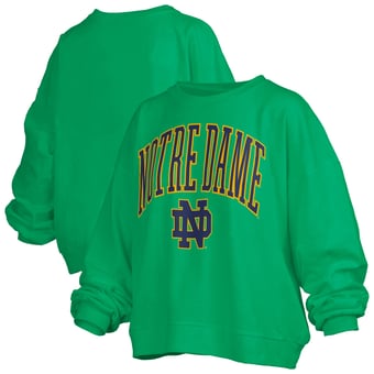 Women's Pressbox Green Notre Dame Fighting Irish Oversized Janise Arch Over Logo Fleece Sweatshirt
