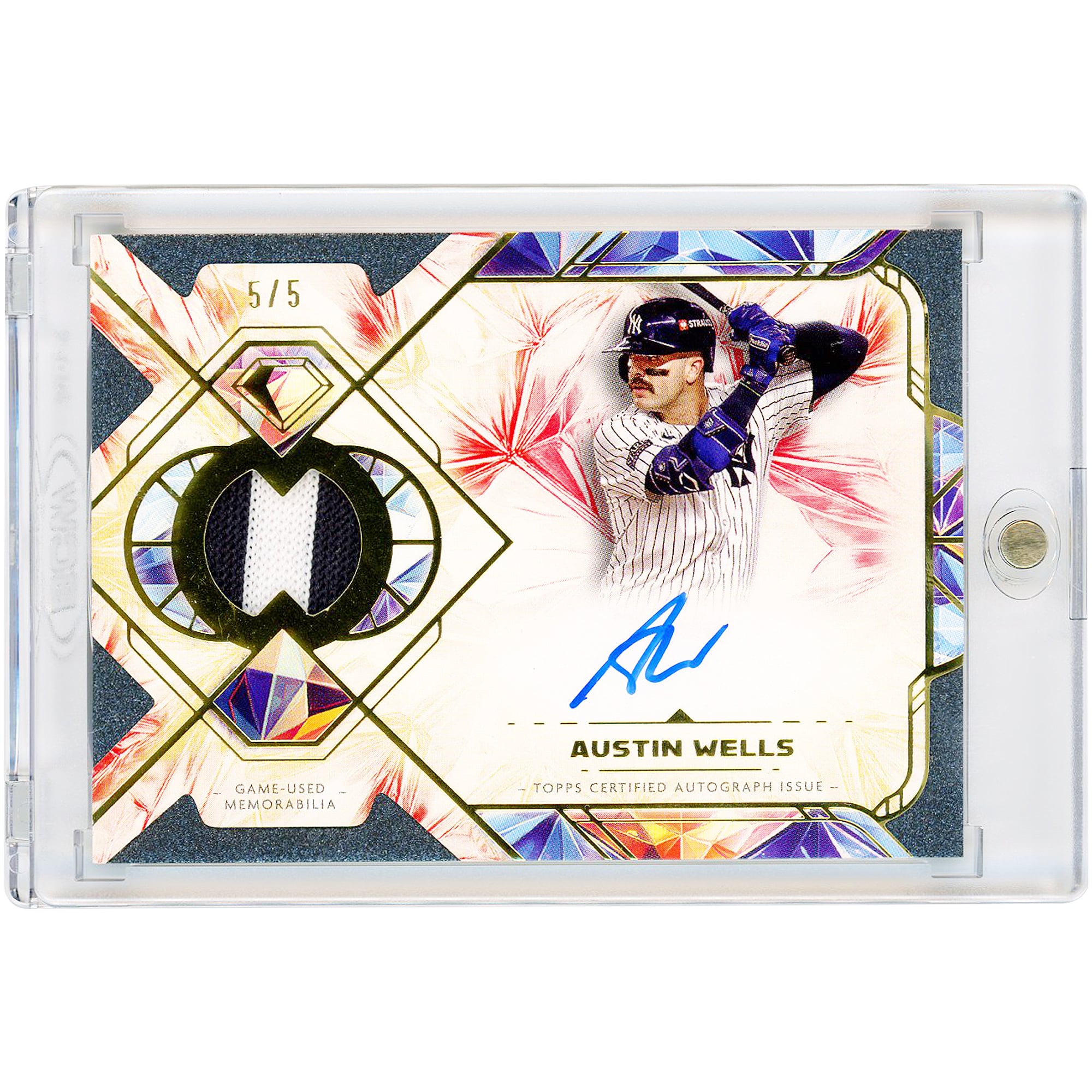 Austin Wells New York Yankees Autographed 2025 Topps Diamond Icons Single Player Game Used Dual-Color Jersey Relic Red #SPAR-AW #5/5 Card