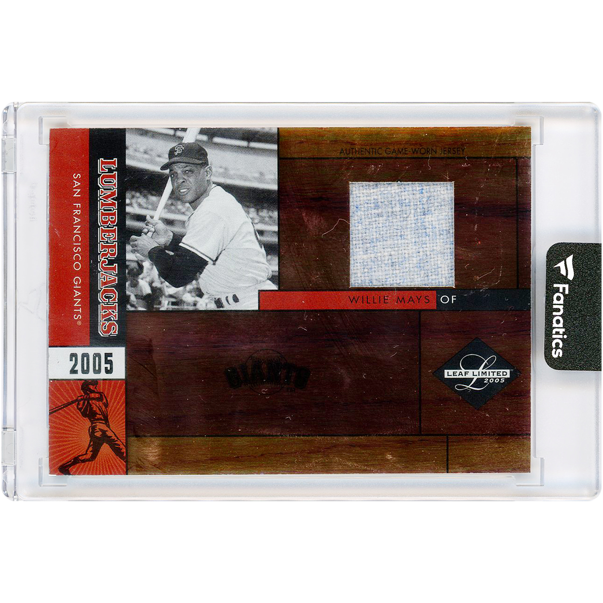 Willie Mays San Francisco Giants 2005 Donruss Leaf Limited Lumberjacks Game Used Jersey Relic #LJ-40 #23/25 Card Willie Mays San Francisco Giants 2005 Donruss Leaf Limited Lumberjacks Game Used Jersey Relic #LJ-40 #23/25 Card