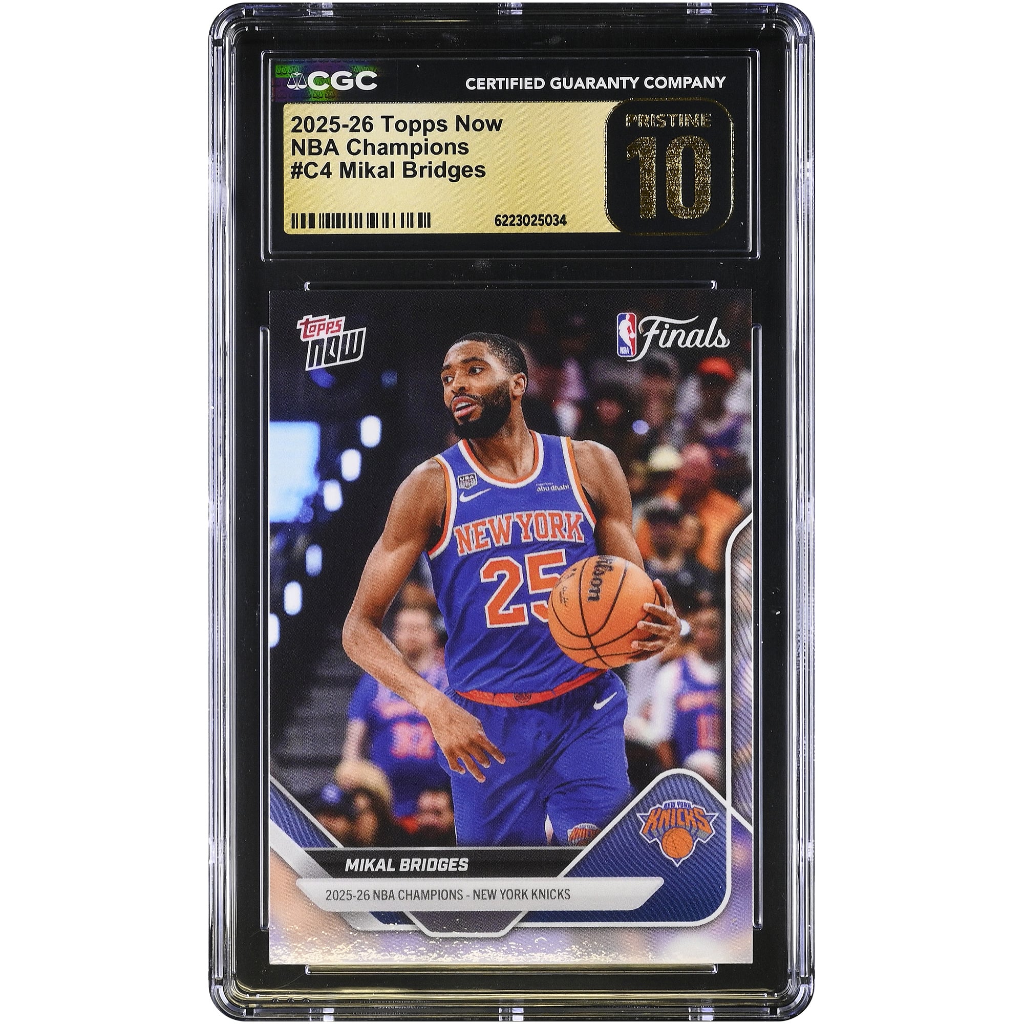 Mikal Bridges, New York Knicks, 2025-26 Topps Now 25-26 NBA Champions #C4, CGC-authentifizierte Karte in einwandfreiem Zustand (PRISTINE 10).