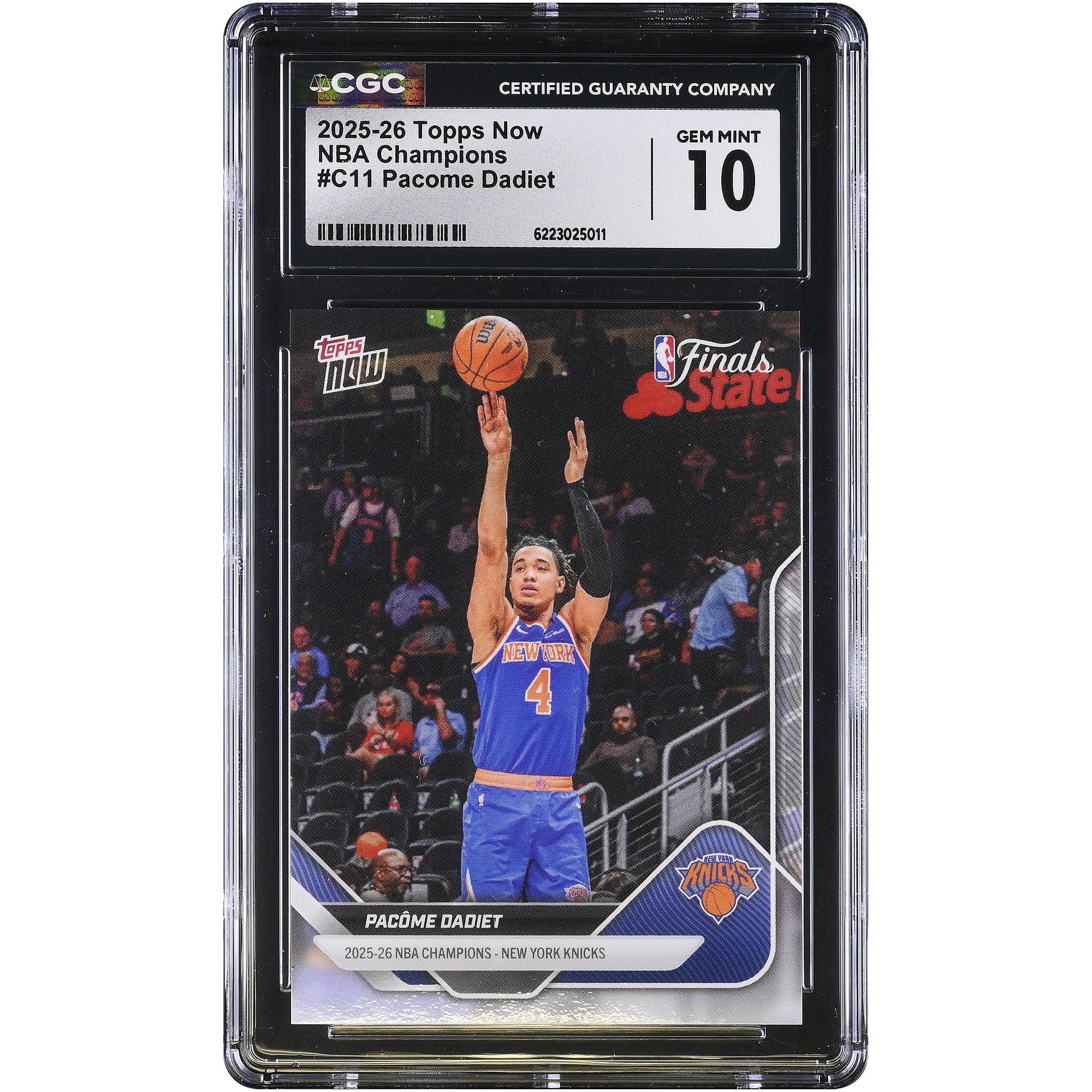 Pacome Dadiet New York Knicks 2025-26 Topps Now 25-26 NBA Champions #C11 CGC Authenticated GEM MINT 10 Card