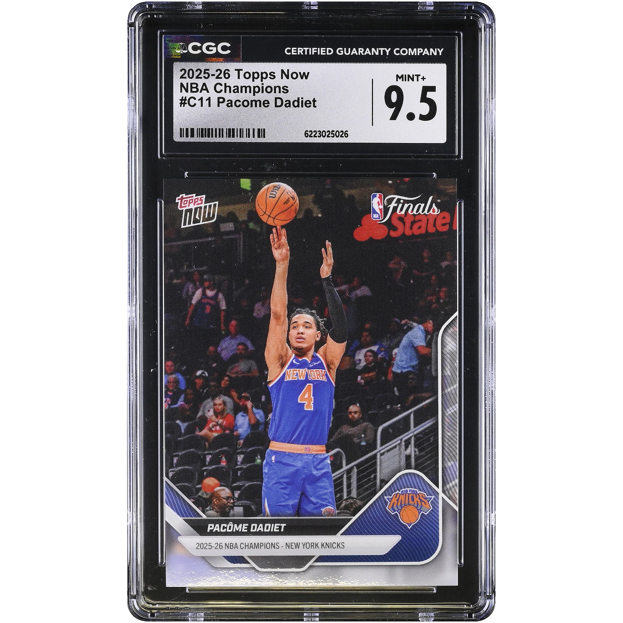 Pacome Dadiet New York Knicks 2025-26 Topps Now 25-26 NBA Champions #C11 CGC Authenticated MINT+ 9.5 Card