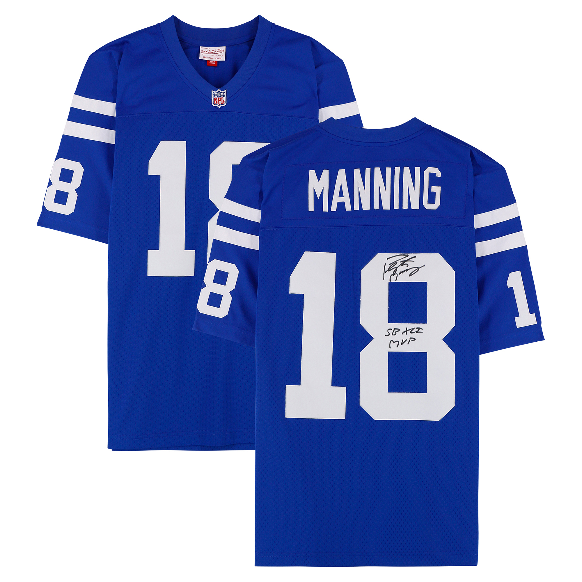Peyton Manning Indianapolis Colts Autographed Royal Mitchell & Ness 1998 Replica Jersey with "SB XLI MVP" Inscription