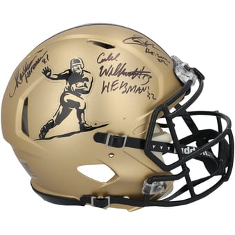Marcus Allen, Carson Palmer & Caleb Williams USC Trojans Autographed Riddell Heisman Gold Speed Authentic Helmet with Multiple Heisman Inscriptions