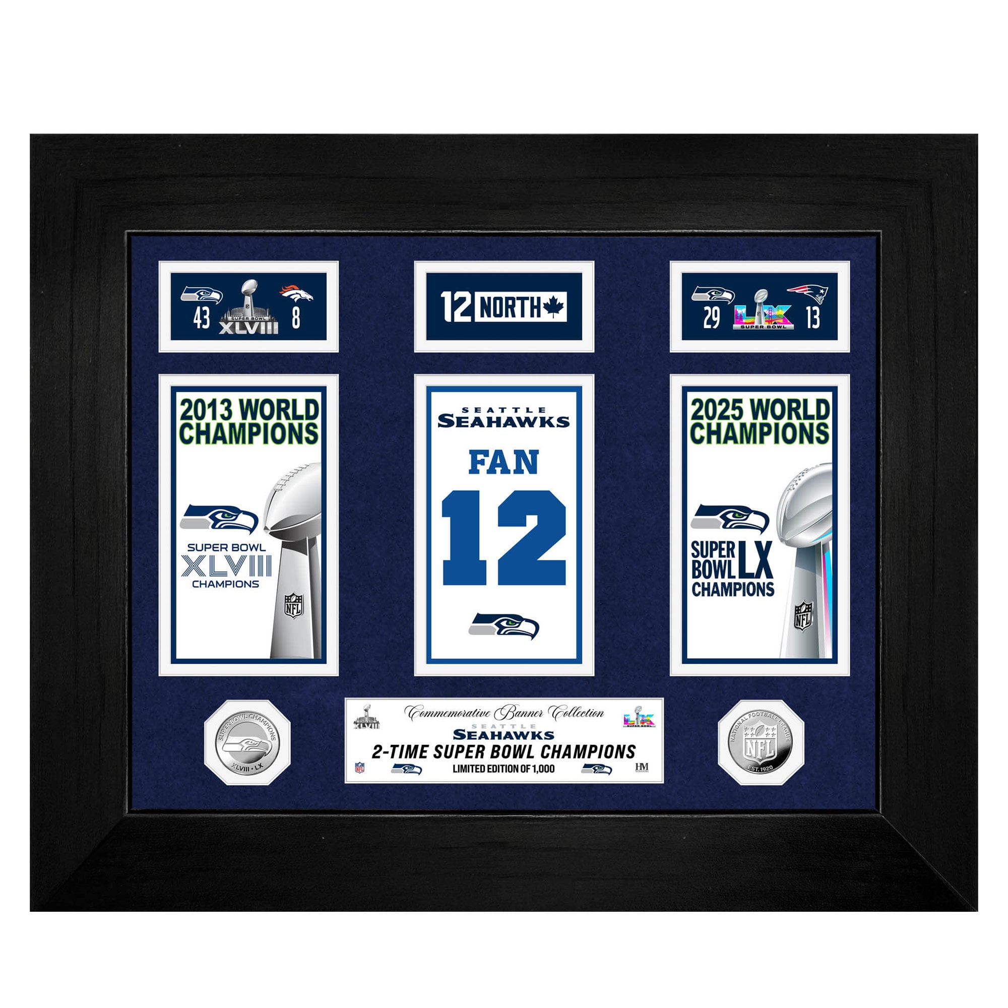 Highland Mint Seattle Seahawks Super Bowl Champions Banner Collection Deluxe Silver Coin Photo Mint
