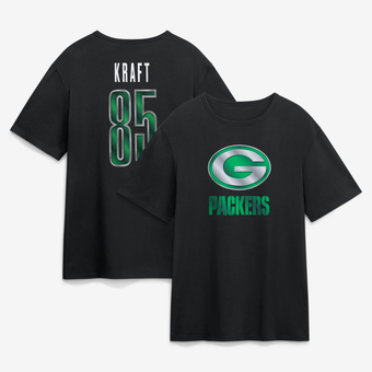 Men's Tucker Kraft Black Green Bay Packers Metallic Mascot Name & Number T-Shirt