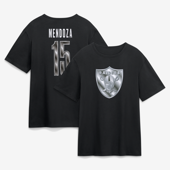 Men's Fernando Mendoza Black Las Vegas Raiders Metallic Mascot Name & Number T-Shirt