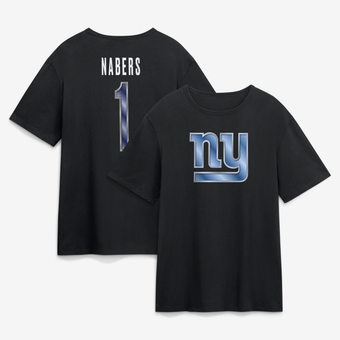 Men's Malik Nabers Black New York Giants Metallic Mascot Name & Number T-Shirt