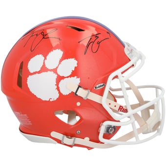 Travis Etienne Jr. & Trevor Lawrence Clemson Tigers Autographed Riddell Speed Authentic Helmet