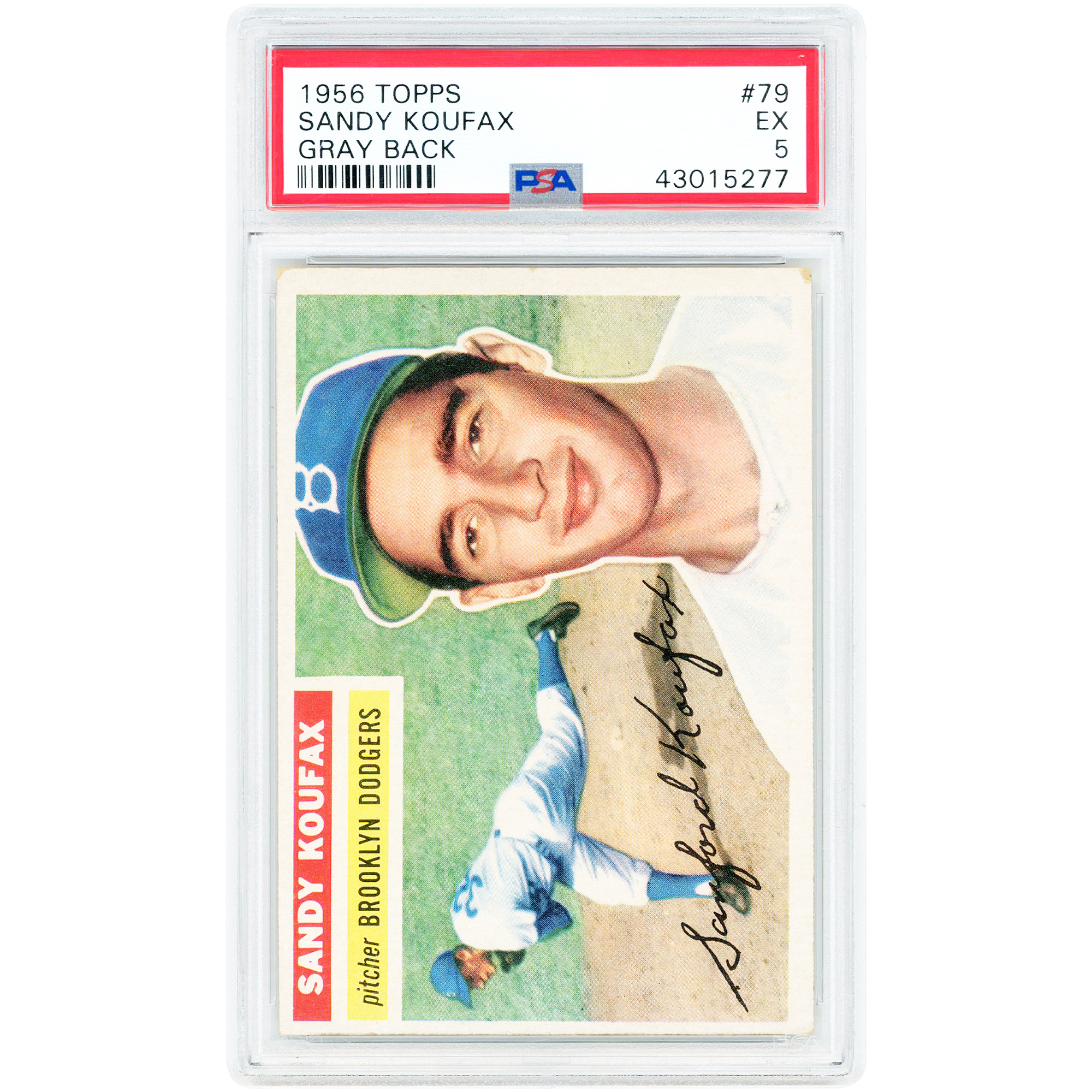 Sandy Koufax Brooklyn Dodgers 1956 Topps Gray Back #79 PSA Authenticated 5 Card