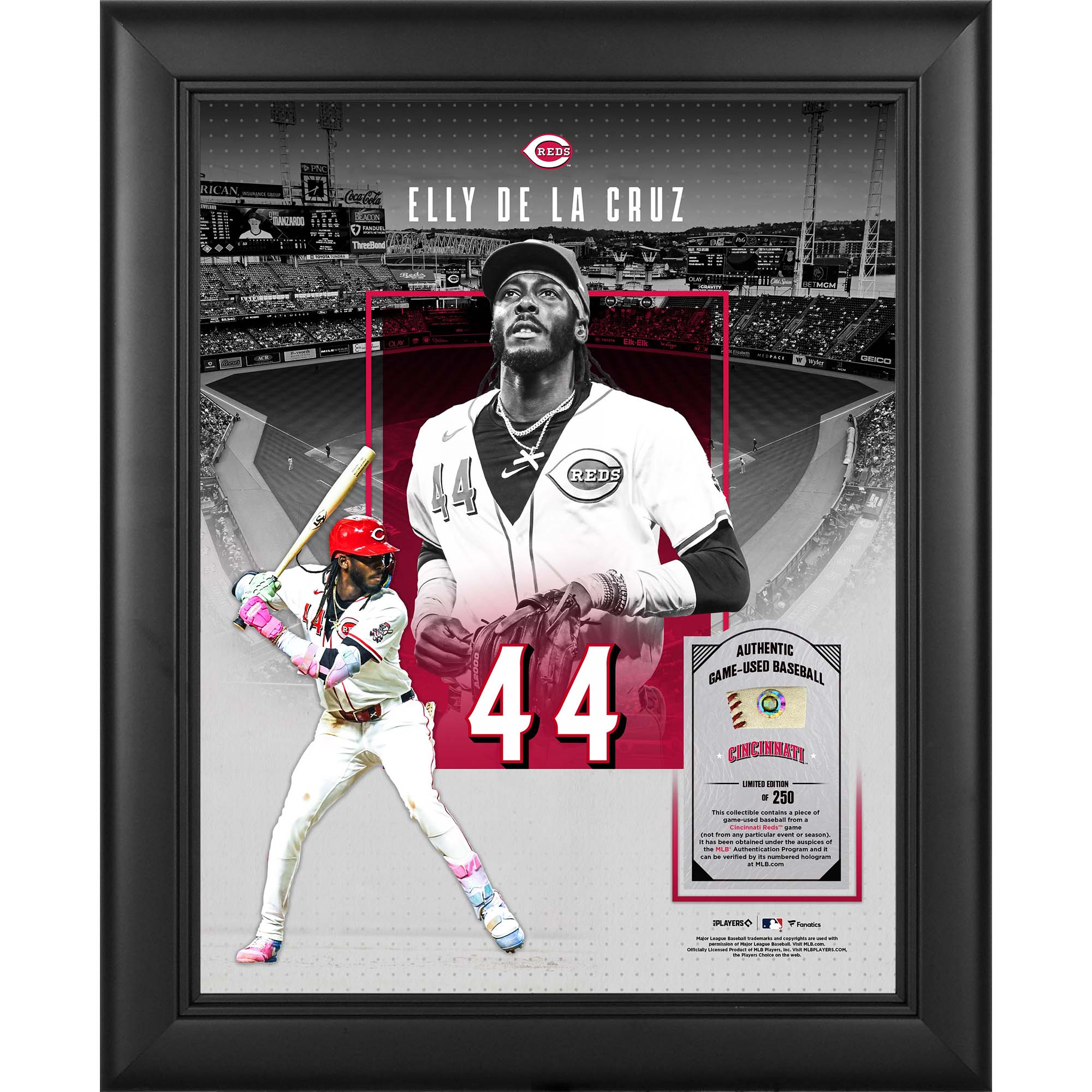 Elly De La Cruz Cincinnati Reds Framed 11" x 14" Showcase Collage with a Piece of Game-Used Ball - Limited Edition of 250