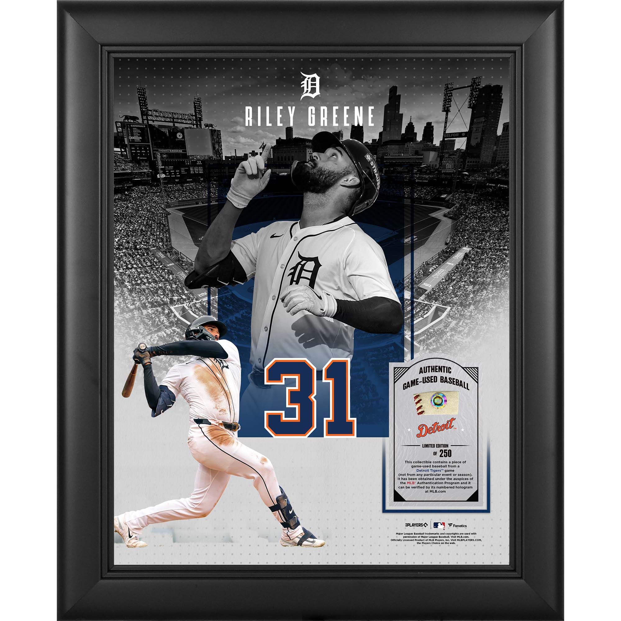 Riley Greene Detroit Tigers Framed 11" x 14" Showcase Collage with a Piece of Game-Used Ball - Limited Edition of 250