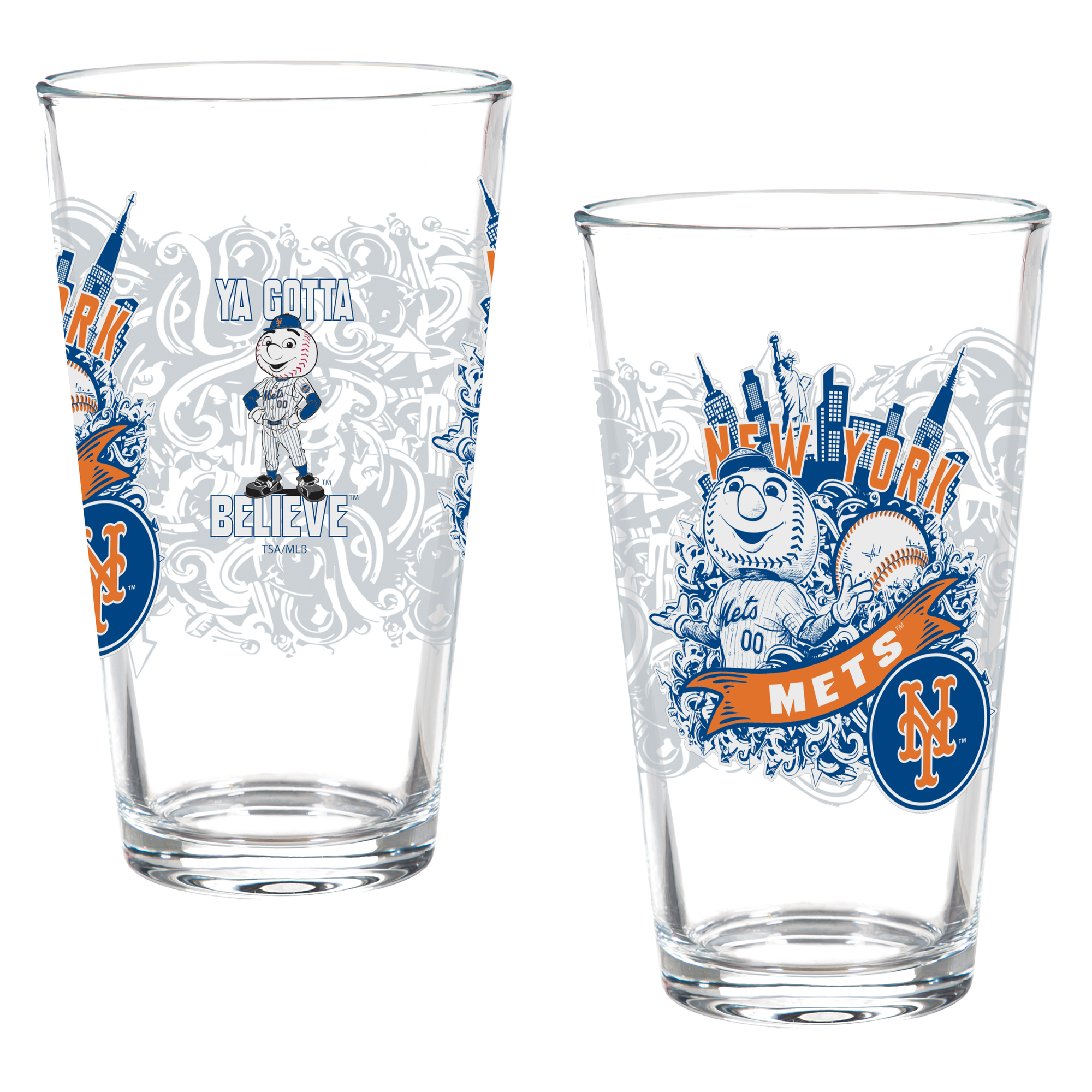 New York Mets Two-Piece 16oz. Hometown Series Pint Glass Set