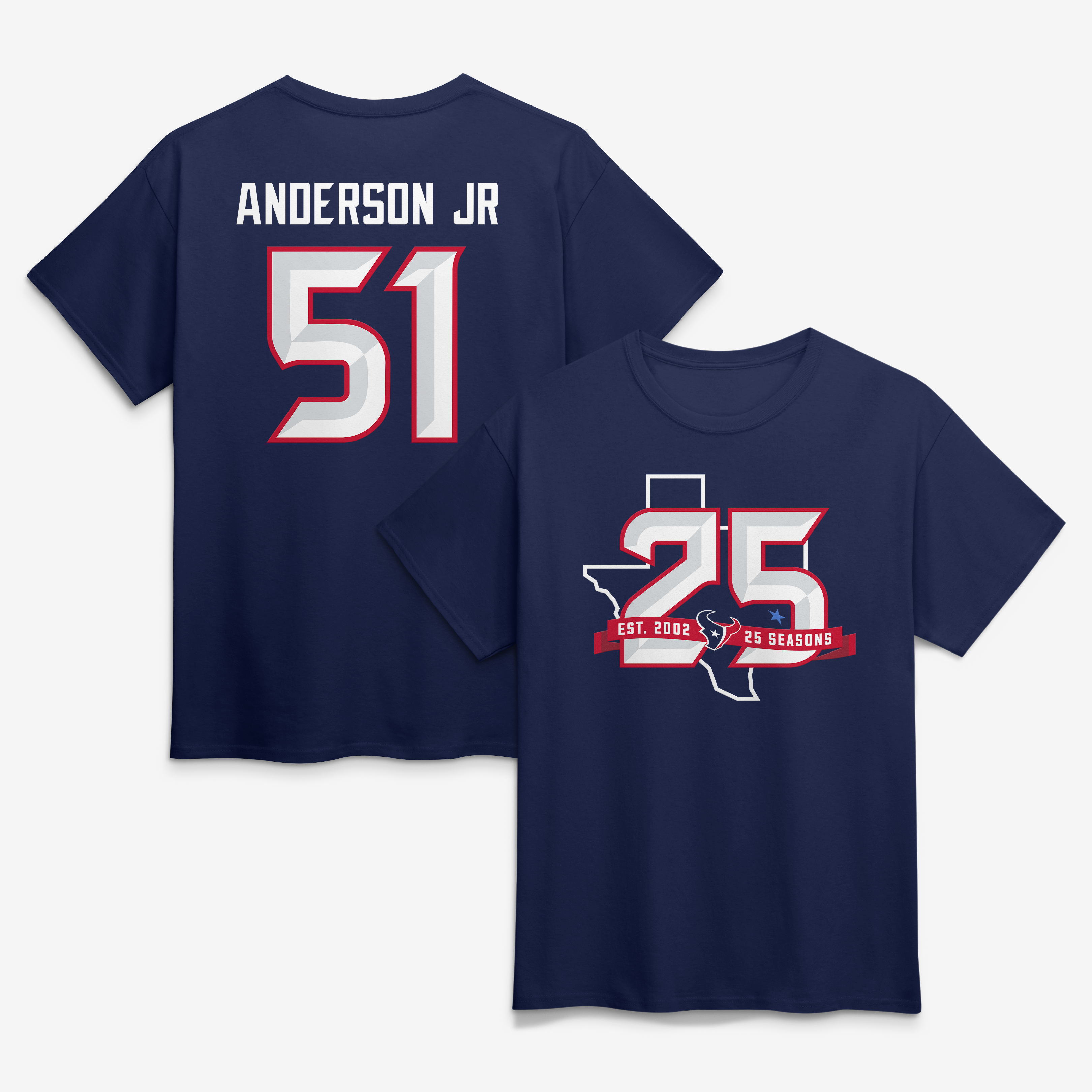 Men's Will Anderson Jr. Navy Houston Texans 25th Season Player Name & Number T-Shirt