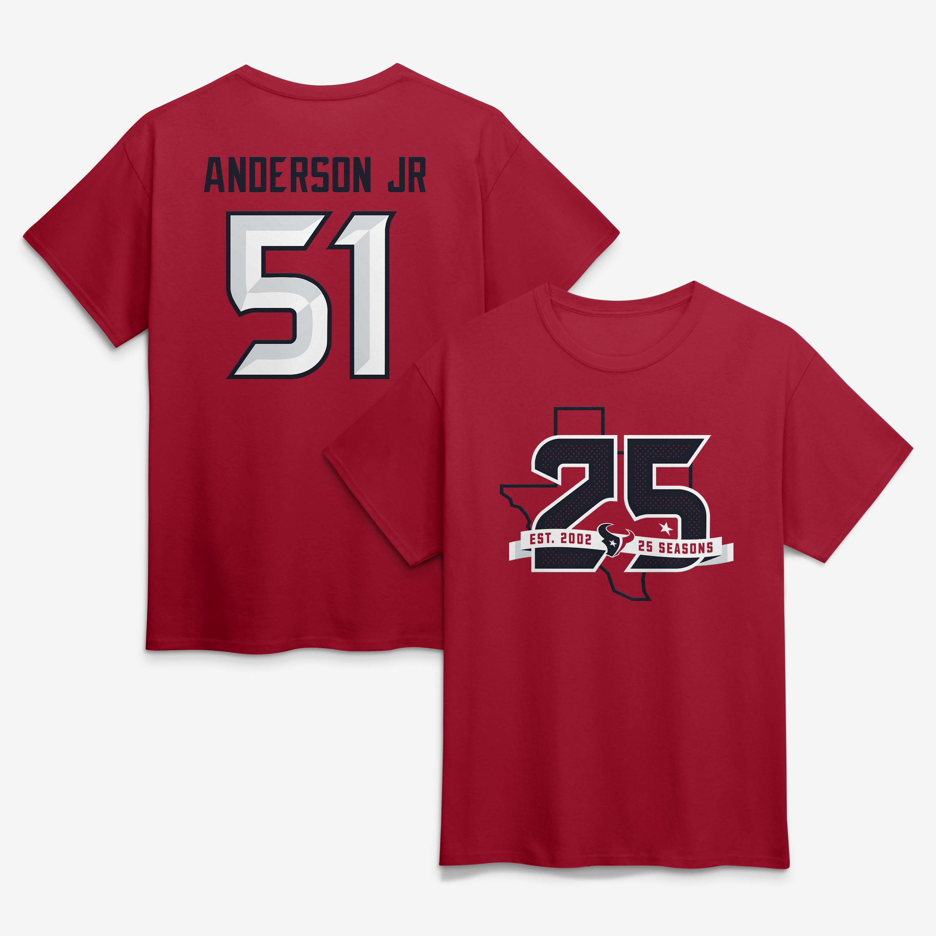 Men's Will Anderson Jr. Red Houston Texans 25th Season Player Name & Number T-Shirt