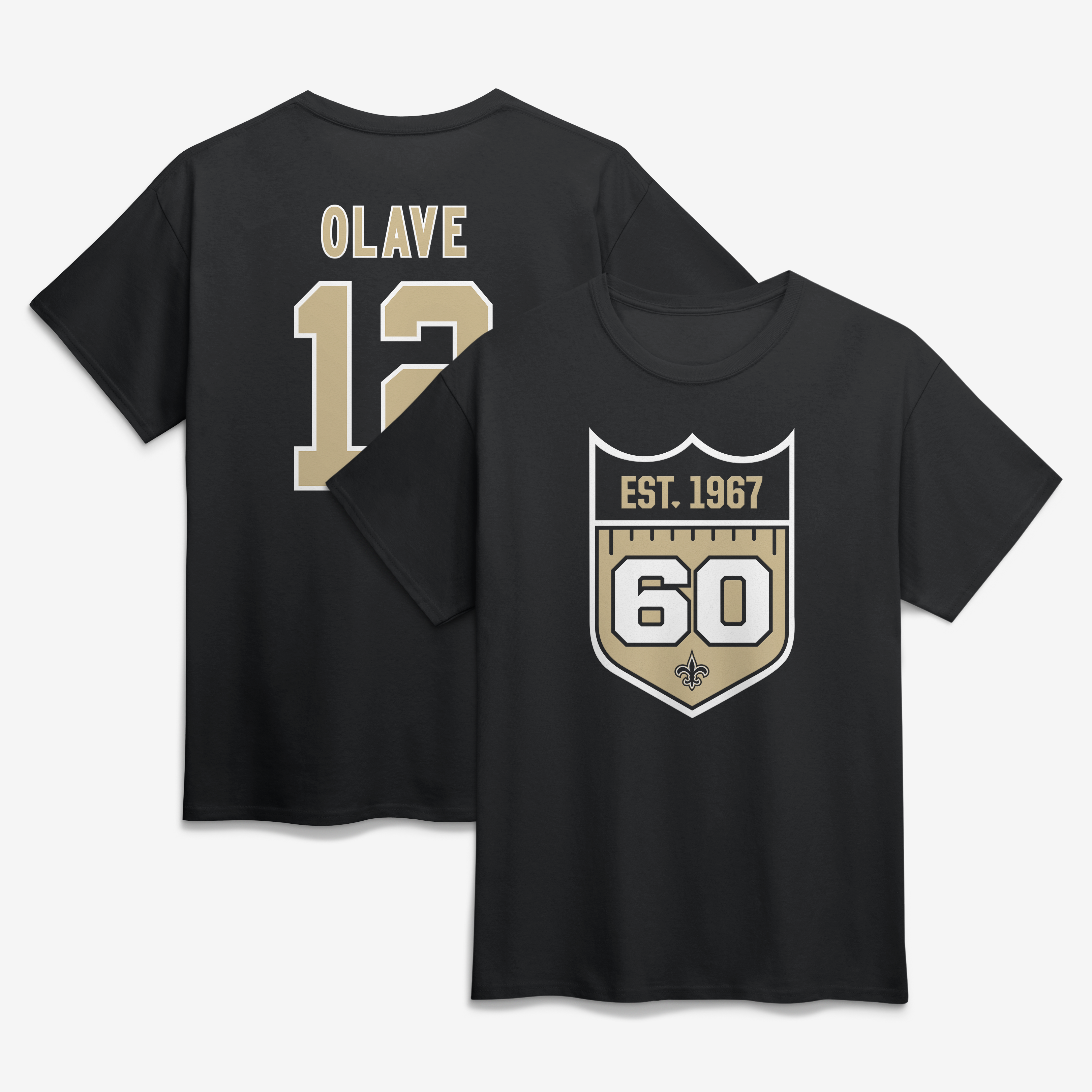 Men’s Chris Olave Black New Orleans Saints 60th Season Player Name & Number T-Shirt Men’s Chris Olave Black New Orleans Saints 60th Season Player Name & Number T-Shirt