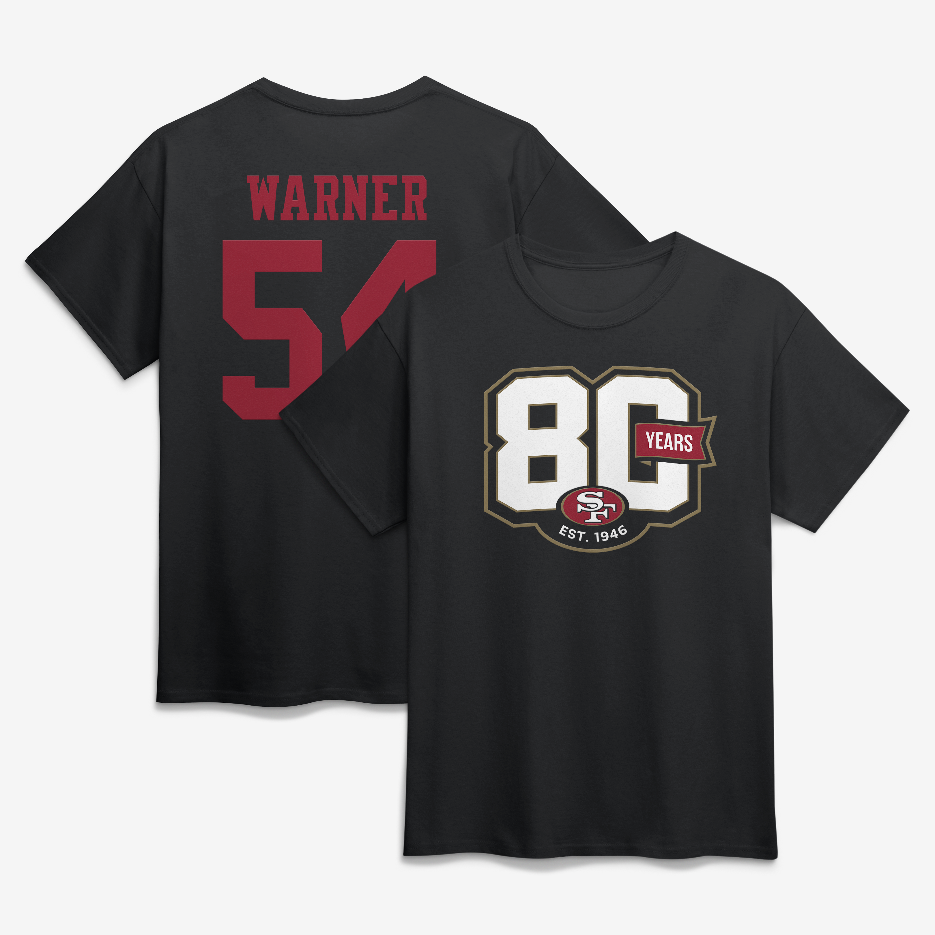 Men's Fred Warner Black San Francisco 49ers 80th Anniversary Player Name & Number T-Shirt